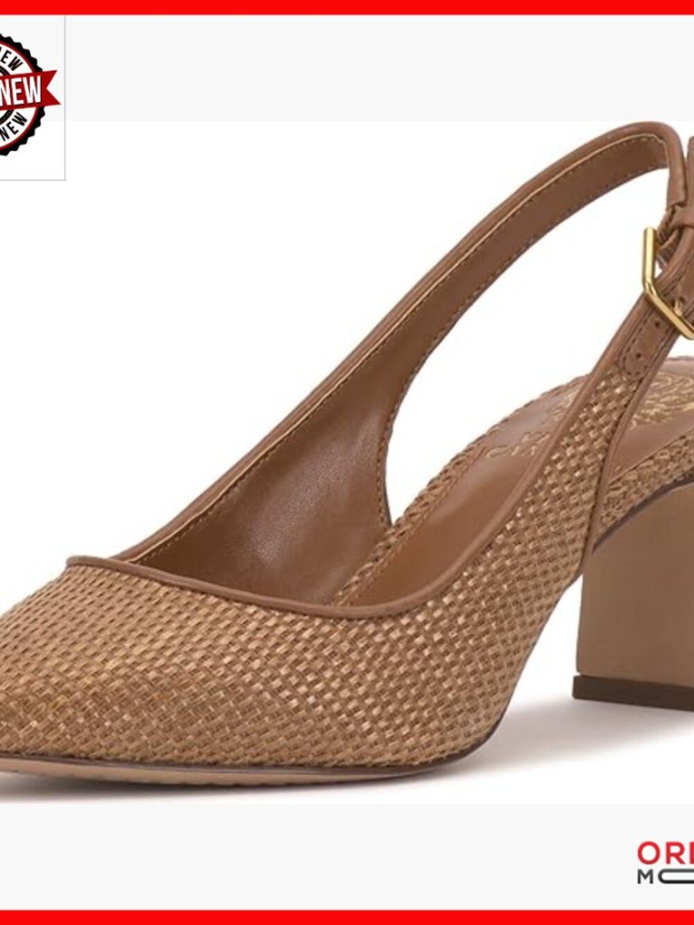 Pointed Toe Slingback Pump With Block Heel And Buckle Closure